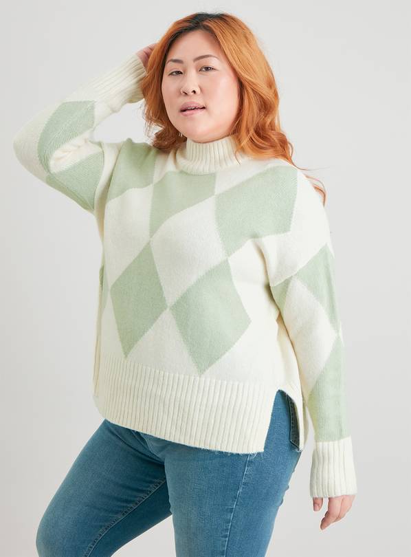 Buy Cream & Green Diamond Boxy Jumper 14 Jumpers Argos